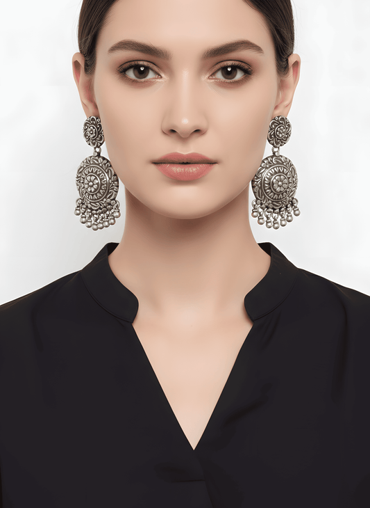 Vintage-Style 925 Sterling Silver Floral Medallion Earrings