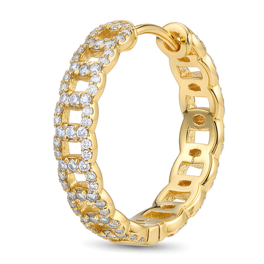 Statement 1.06 Ct Natural Diamond Twist Chain Hoop Earring in 18K Yellow Gold
