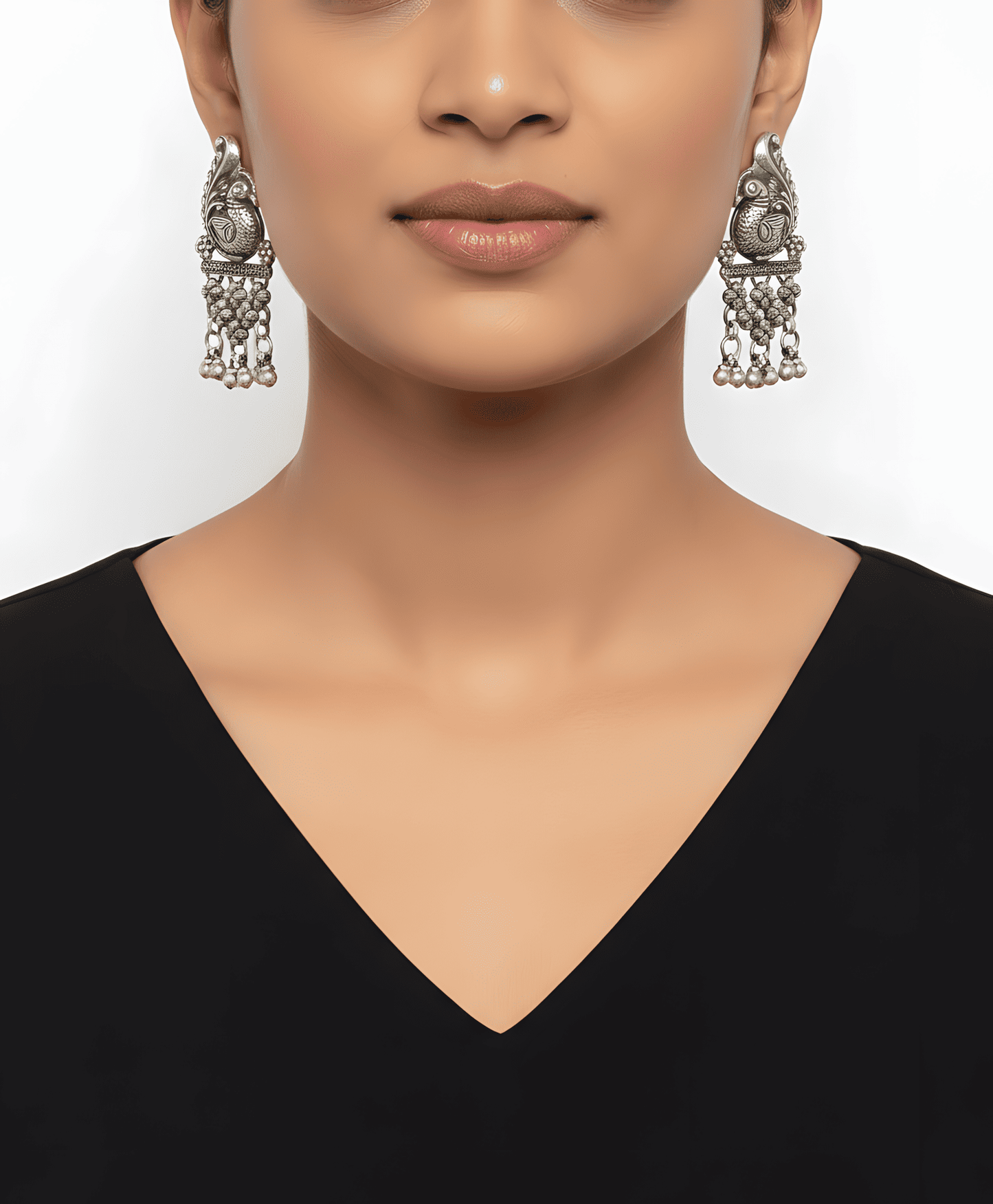 92.5 Pure Silver Jesalmeri Peacock Earrings (32g) - 70mm Length