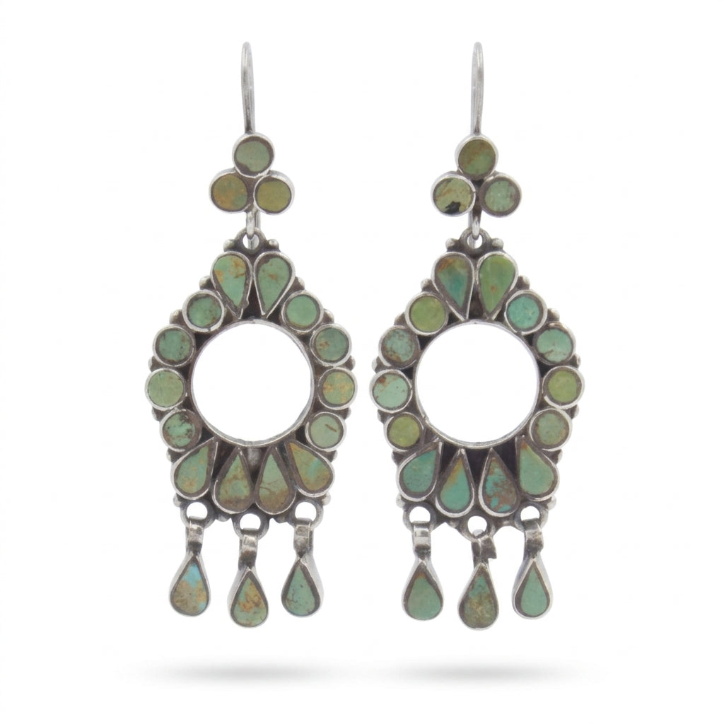 Stunning Vintage Natural Turquoise Open Frame Dangle Earring in Sterling Silver