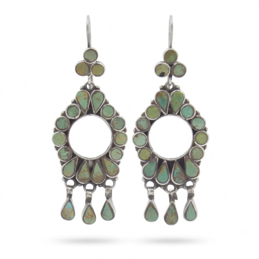 Stunning Vintage Natural Turquoise Open Frame Dangle Earring in Sterling Silver