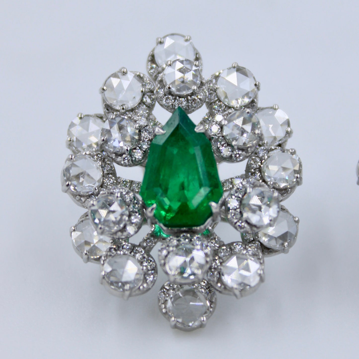 Statement 7.38 TCW AAA Natural Emerald & Rose Cut Diamond Halo Stud Earrings