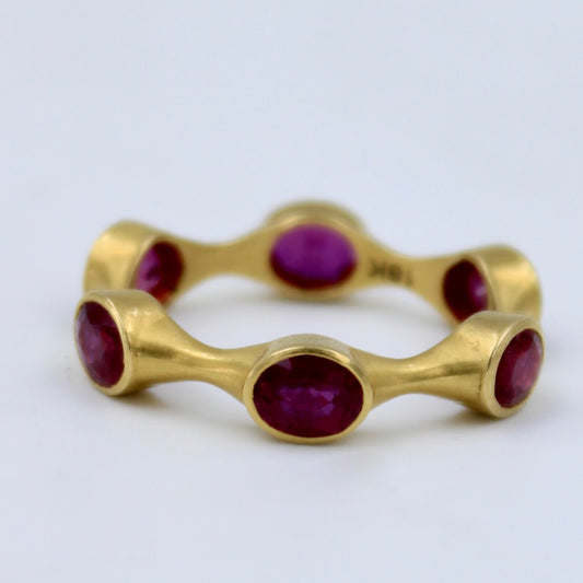 Natural 2.69 Ct Ruby Eternity Band Stackable Ring in 18K Brushed Gold