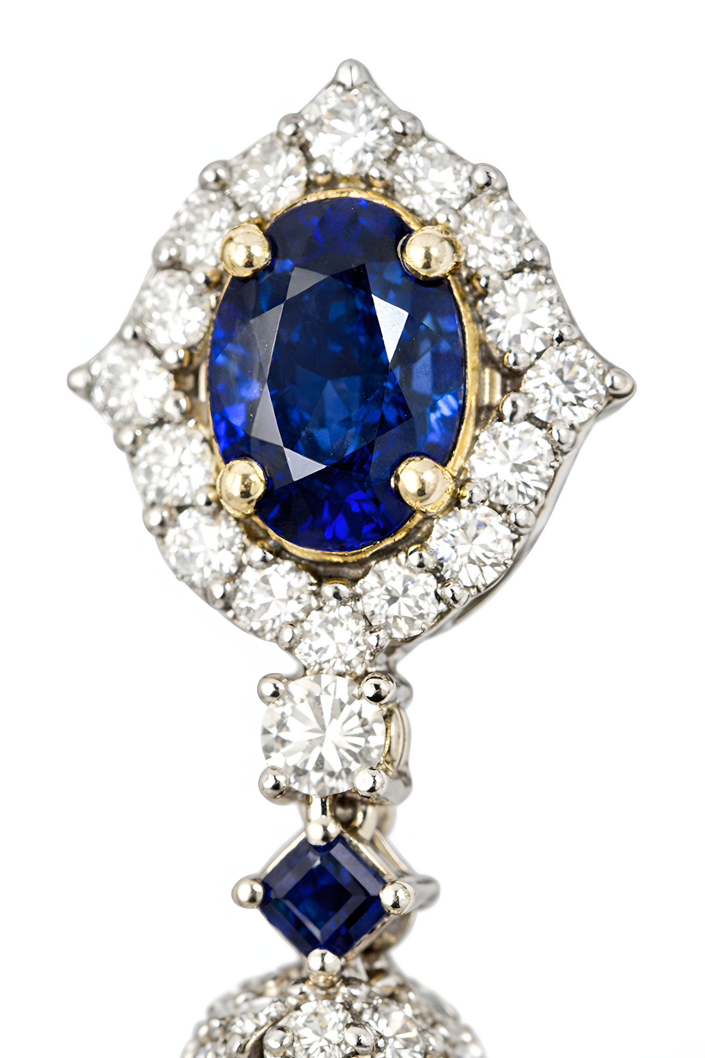 2.49 Ct Sapphire Art Deco Diamond & 17.93 Ct South Sea Pearl Drop Earrings 14K Gold & Sterling Silver