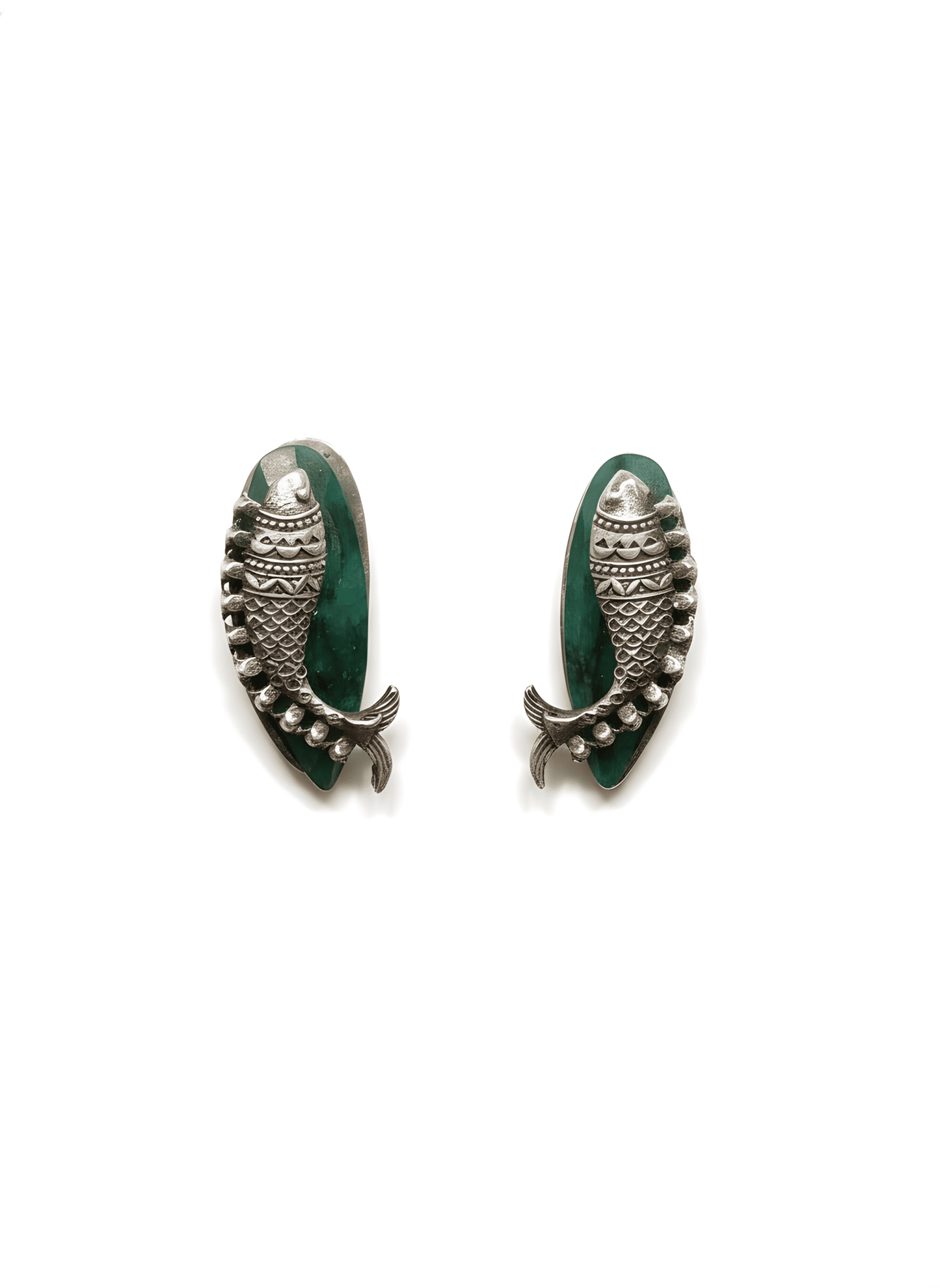 Sterling Silver Green Garnet Vintage Fish Stud Earrings