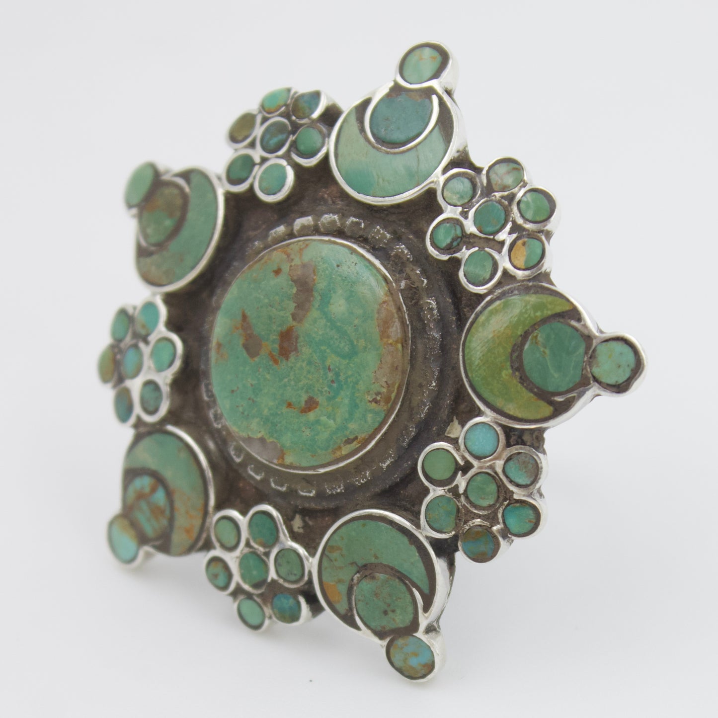 Vintage Turquoise Star Rosette Masterpiece Statement Ring in Sterling Silver
