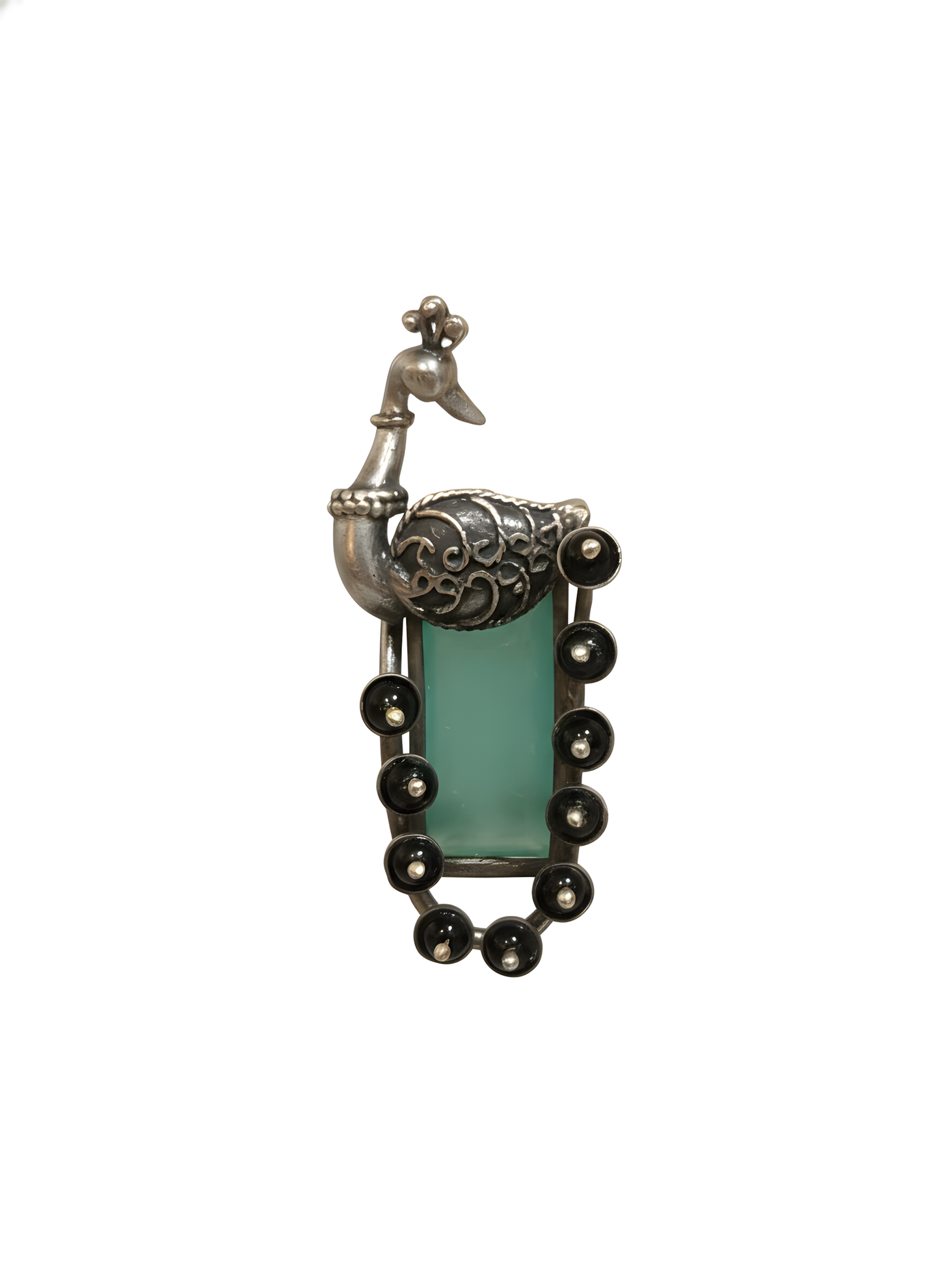 Artisanal Sterling Silver Peacock Motif Earrings with Mint Chalcedony