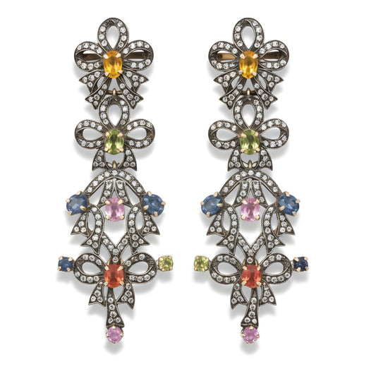 Victorian 7.96 Ct Natural Untreated Sapphire & Diamond Drop Earring 14K & Silver