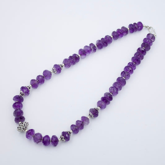 Vintage Amethyst Beaded Statement Necklace in Sterling Silver