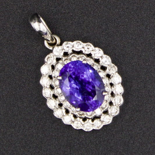Natural AAA+ 5.11 Ct Tanzanite And Diamond Pendant in 18K White Gold