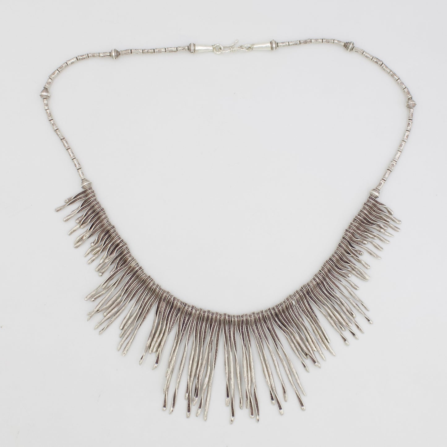 Statement Handmade Indonesian Waterfall Fringe Necklace in Sterling Silver