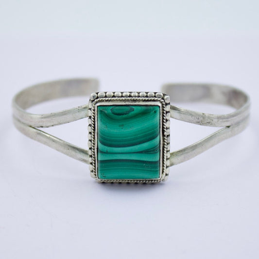 Handmade Malachite Statement Cuff Bracelet in Sterling Silver