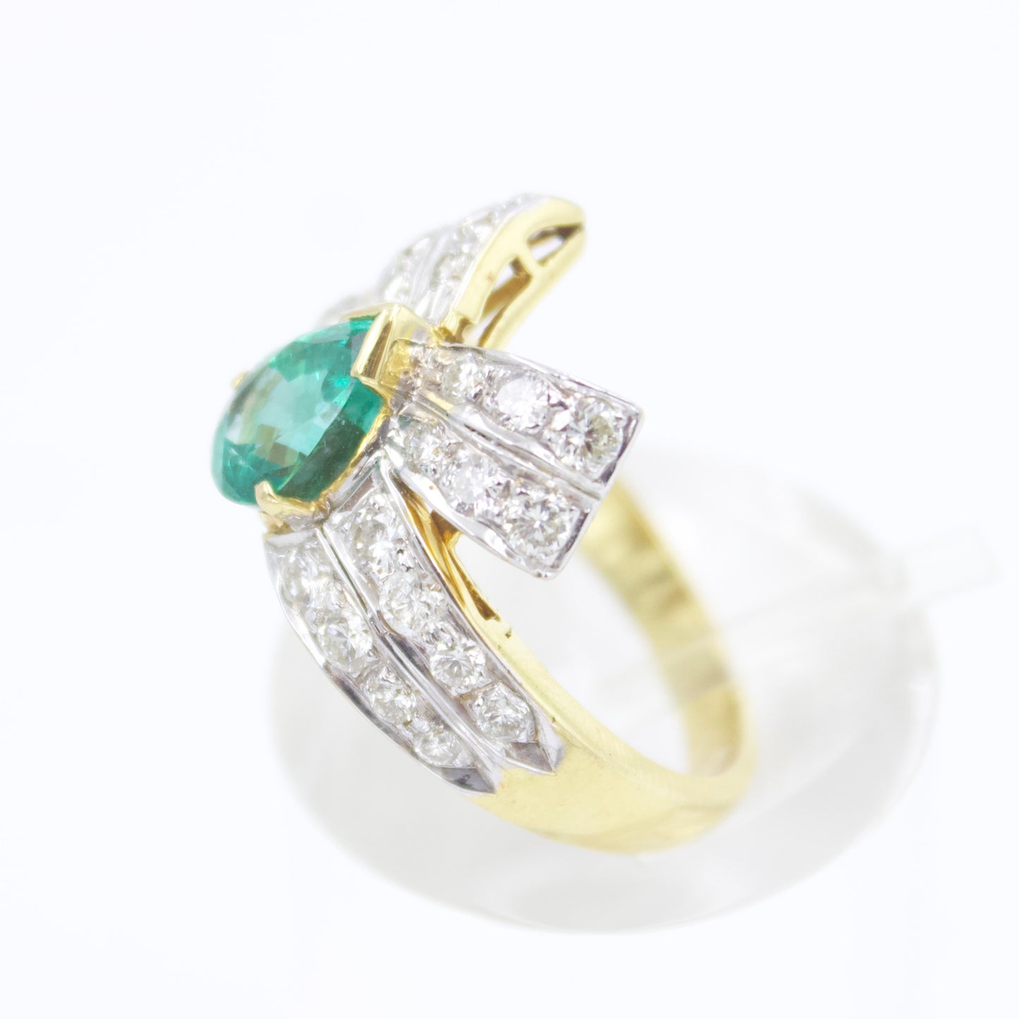 2.08 TCW Natural Emerald & Diamond Pavé Bow Statement Ring in 18K Yellow Gold