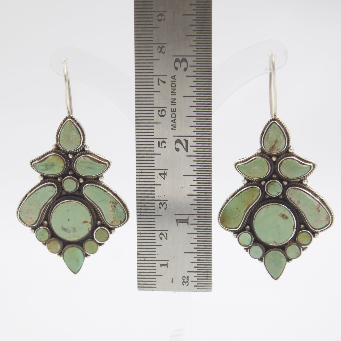 Vintage South Western Natural Turquoise Statement Drop Earrings Sterling Silver
