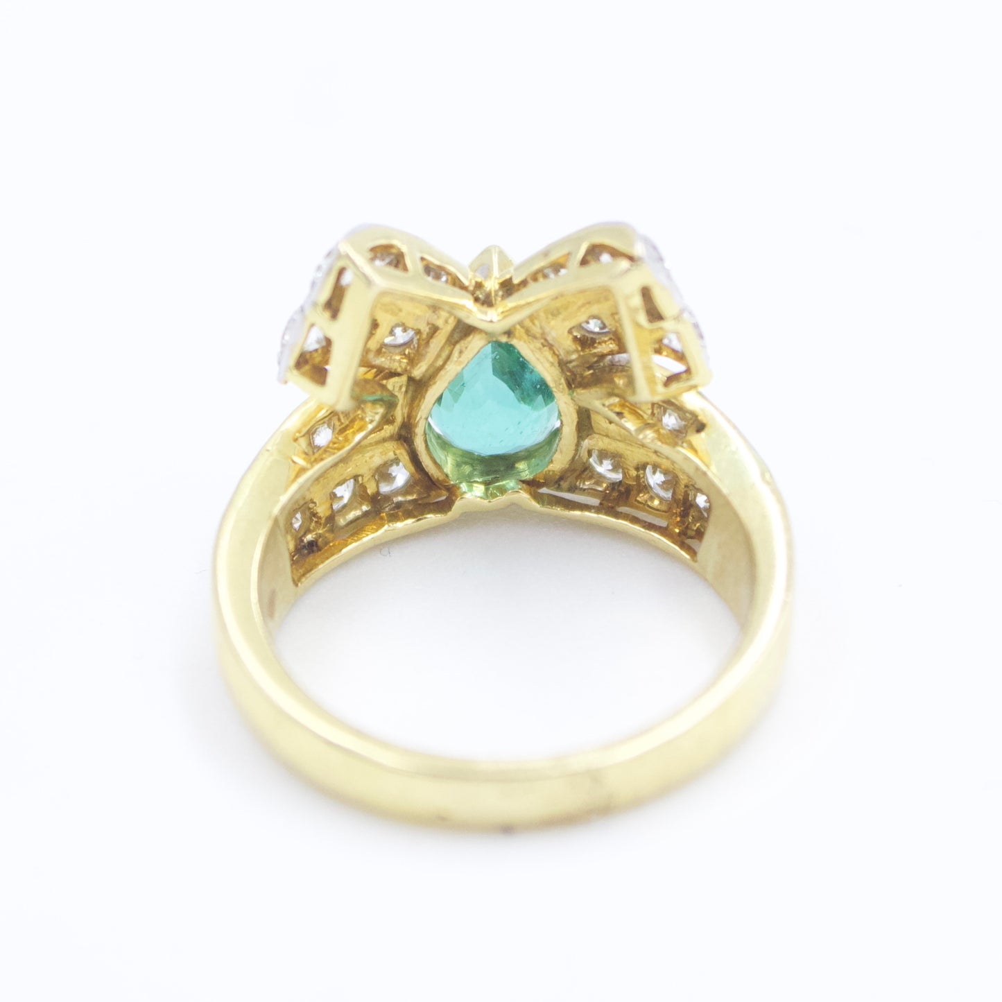 2.08 TCW Natural Emerald & Diamond Pavé Bow Statement Ring in 18K Yellow Gold
