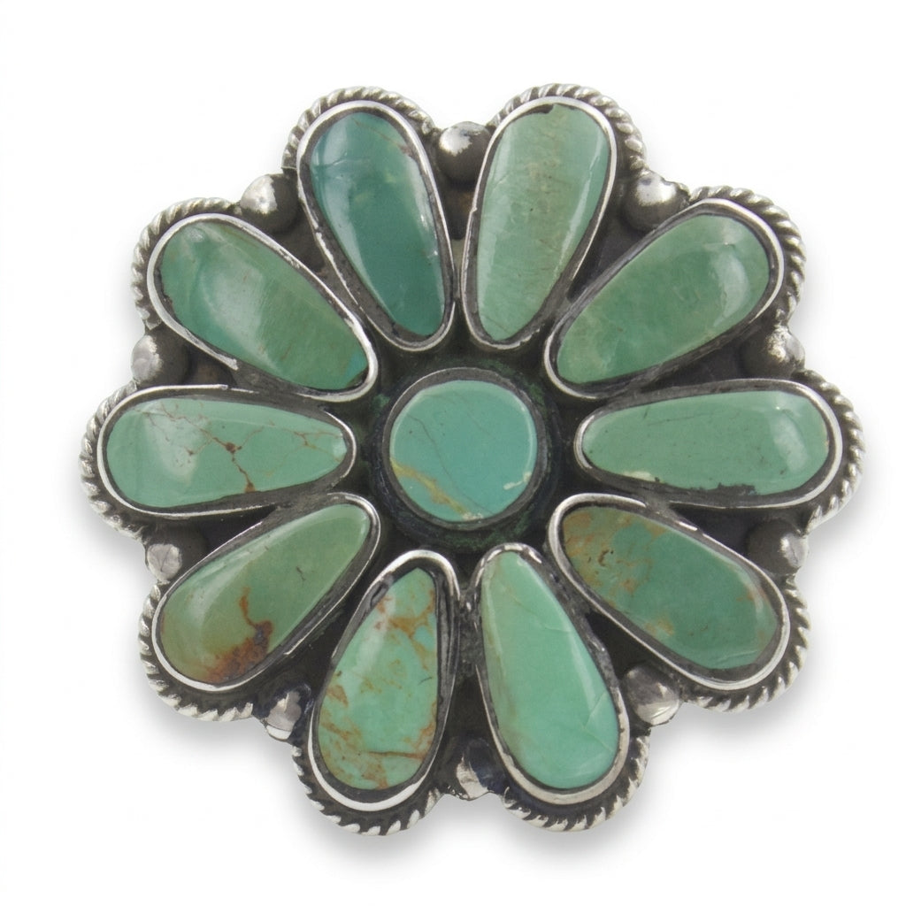 Vintage Natural Turquoise Flower Cluster Statement Ring in Sterling Silver