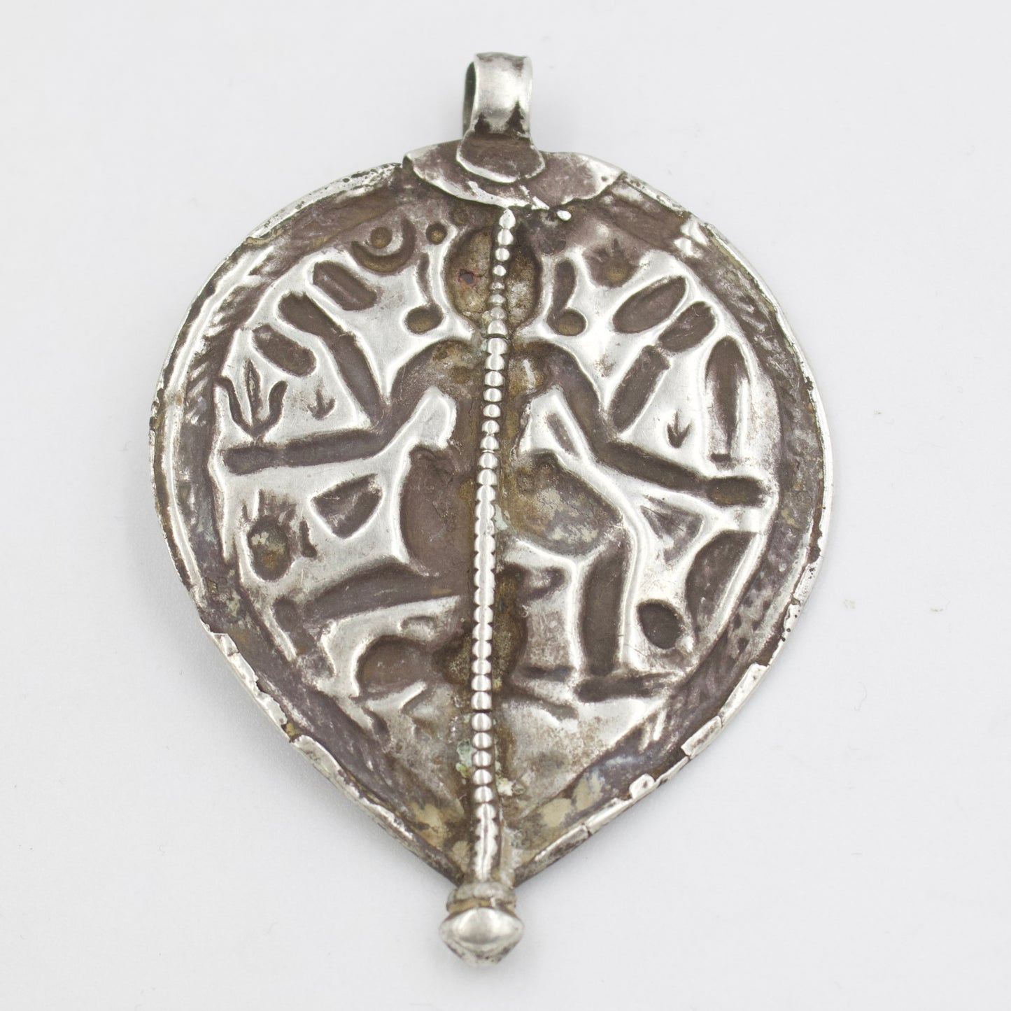 Vintage Antique Tribal Indian Deity Leaf Pendant in 925 Sterling Silver
