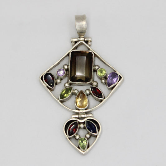 Vintage Smoky Topaz, Garnet, Peridot, Amethyst Pendant is Sterling Silver