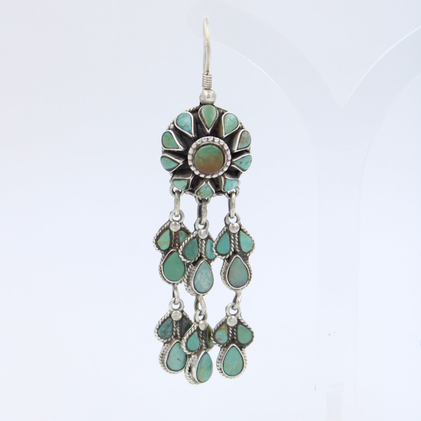 Vintage Southwestern Natural Turquoise Drop Earrings in Sterling Silver