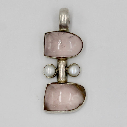 Vintage Handmade Rose Quartz & Pearl Pendant in Sterling Silver