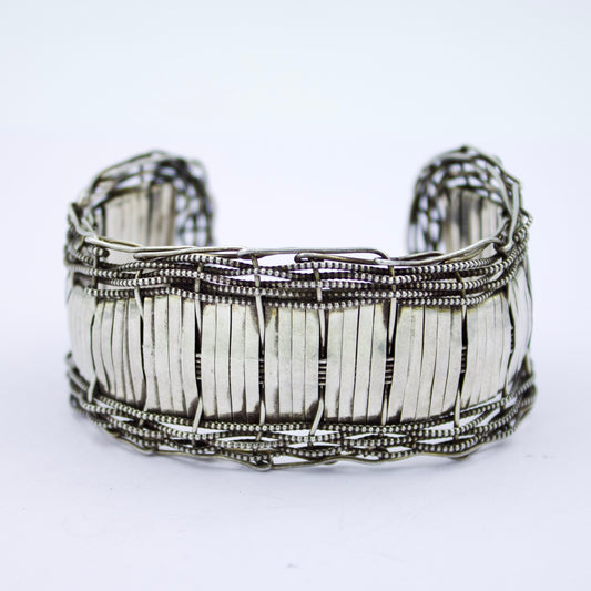 Vintage Soft Mesh Work Statement Cuff Bracelet in Sterling Silver