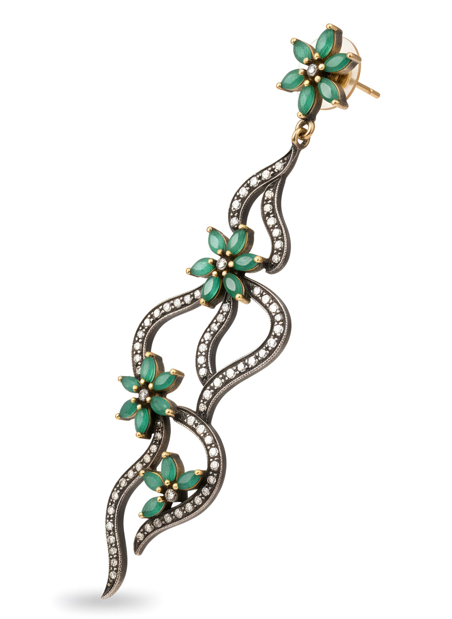 Victorian 7.65 Ct Natural Emerald & Diamond Drop Earrings in 14K Gold & Silver