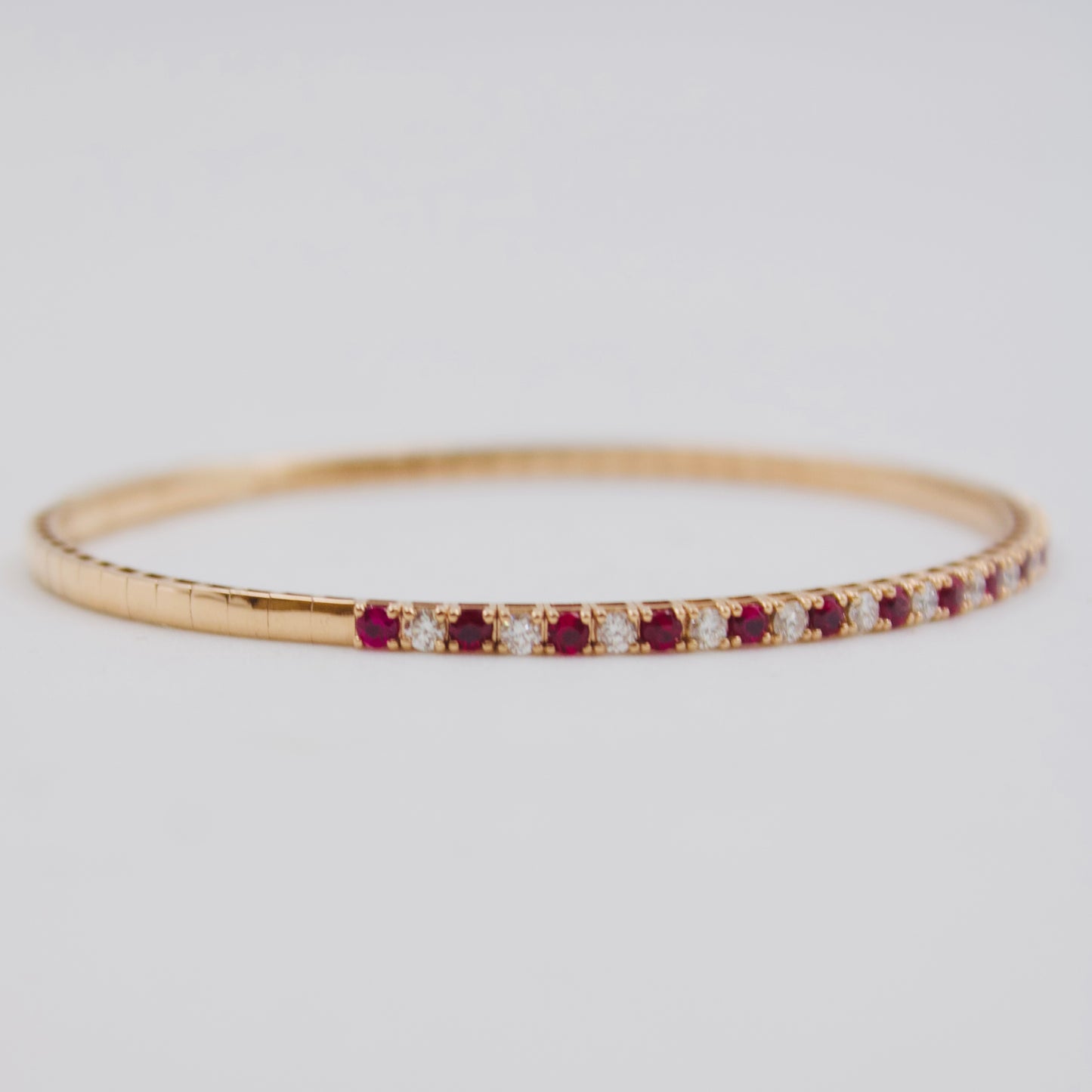 1.35 Ct Burma Ruby & Diamond Eternity Bangle in 18k Rose Gold