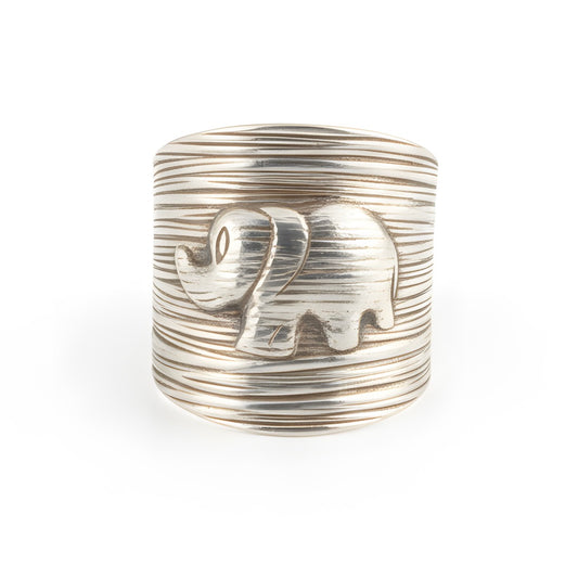 Handmade Indonesian Elephant Broad Ring in Sterling Silver Adjustable Size
