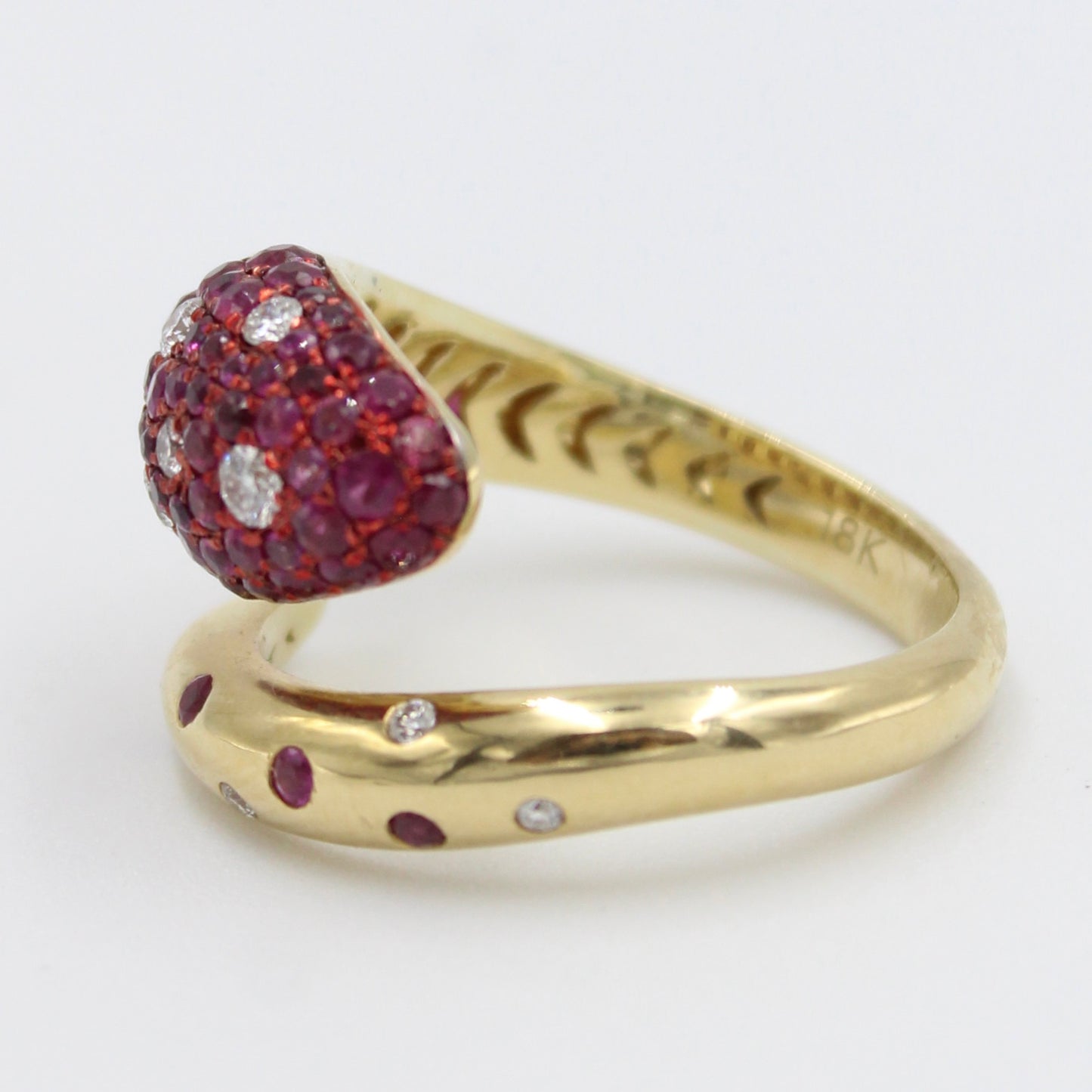 Unique AAA Natural Ruby & Diamond Serpent Wrap Around Ring in 18K Gold