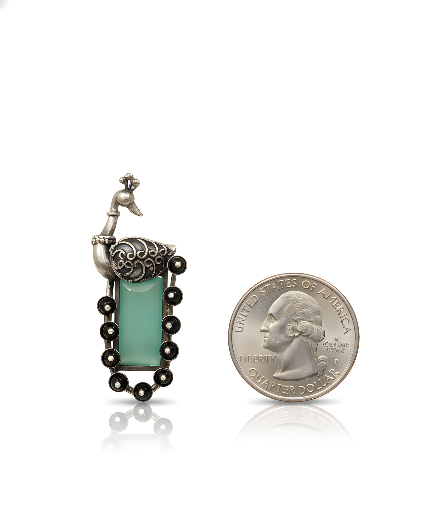 Artisanal Sterling Silver Peacock Motif Earrings with Mint Chalcedony