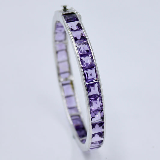 AAA 21.75 Ct Brazilian Amethyst Bangle Bracelet in Sterling Silver