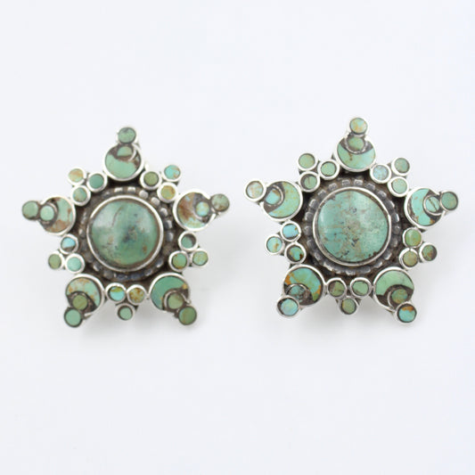 Vintage Natural Turquoise Star Statement Stud Earrings in Sterling Silver