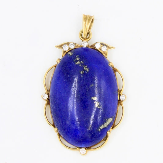 Vintage 21.7 TCW Afghan Lapis Lazuli & Natural Diamond Pendant in 18K Yellow Gold
