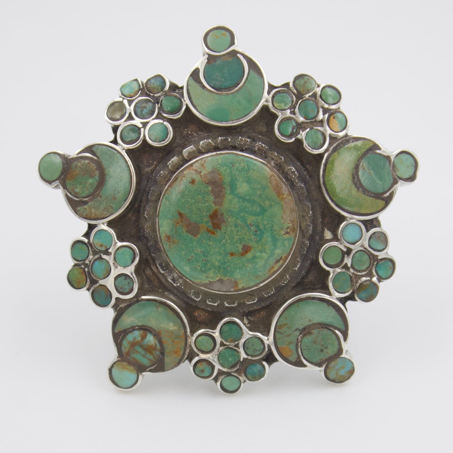 Vintage Turquoise Star Rosette Masterpiece Statement Ring in Sterling Silver