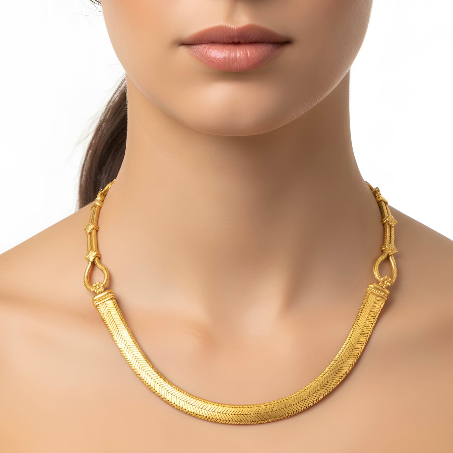 Vintage Handmade Broad Chain Necklace in Gold Plated Sterling Silver 16 Inches