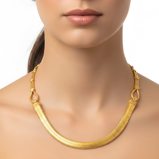 Vintage Handmade Broad Chain Necklace in Gold Plated Sterling Silver 16 Inches