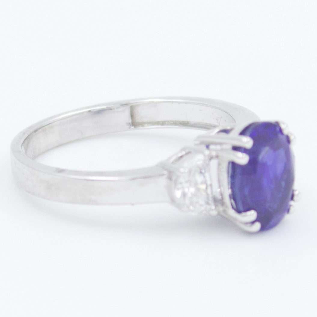 Natural 2.89 TCW Sri Lankan Royal Blue Sapphire & Diamond Engagement Ring 18KW