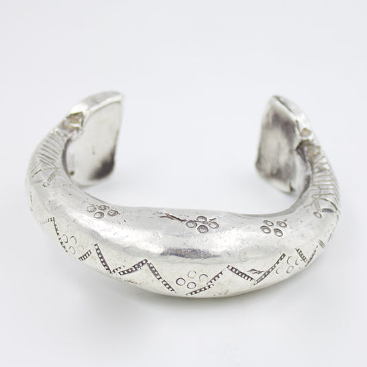 Antique Indian Tribal Hand Etched Silver Cuff Bracelet | 1910 Museum Piece