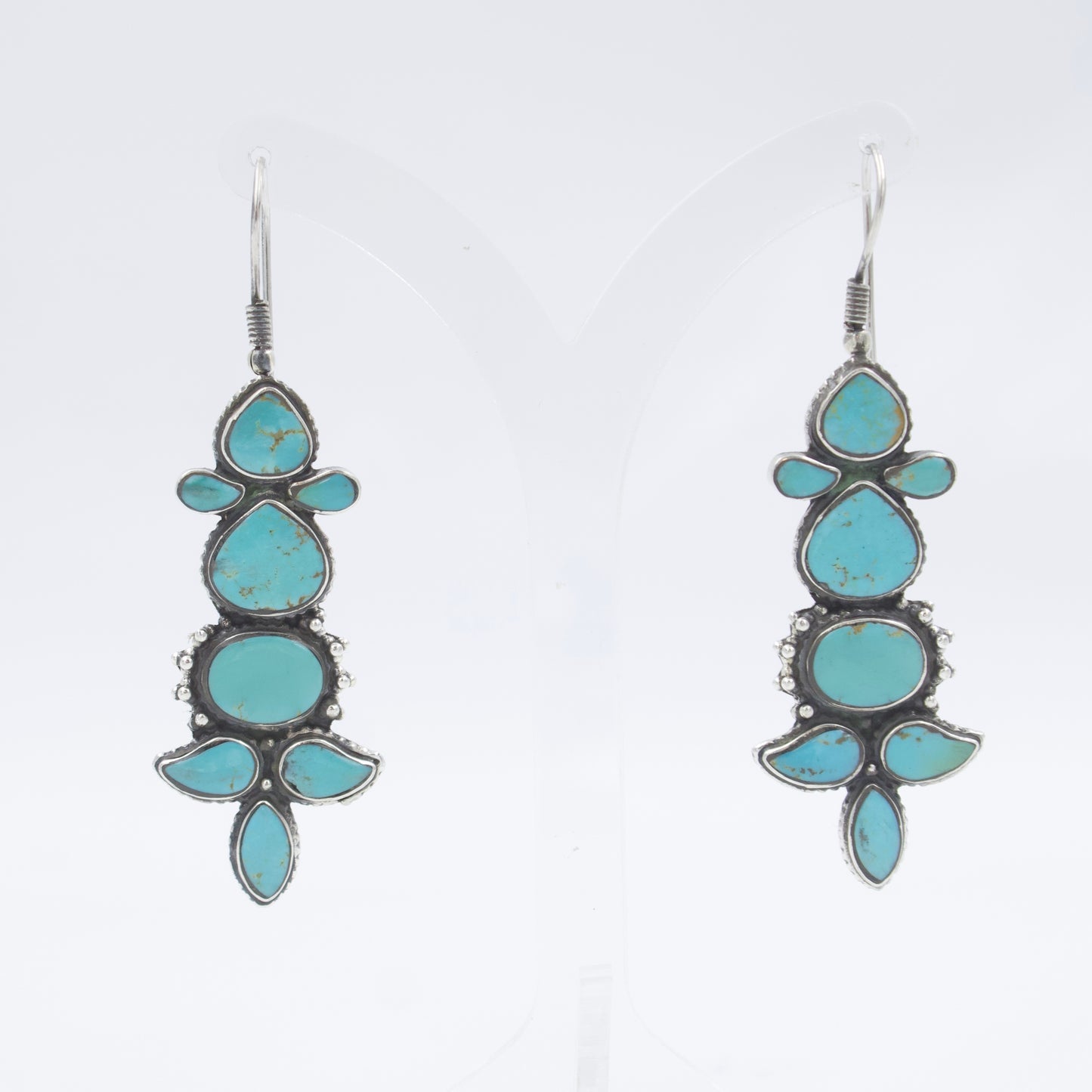 Vintage Tibetan Natural Himalayan Turquoise Drop Dangle Earrings in 925 Silver