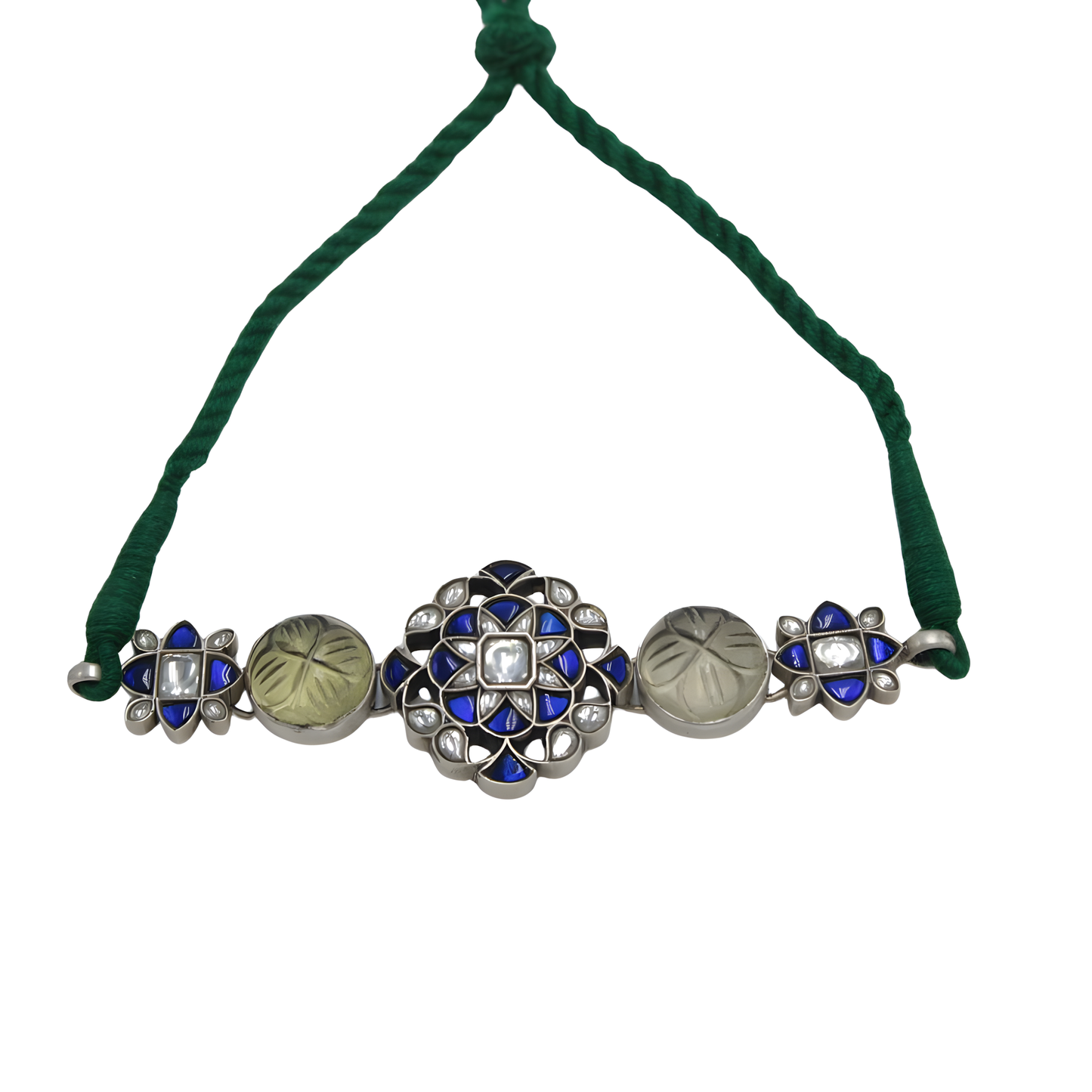 Artisan Floral Polki Choker in 925 Silver with Rock Crystal & Moissanite