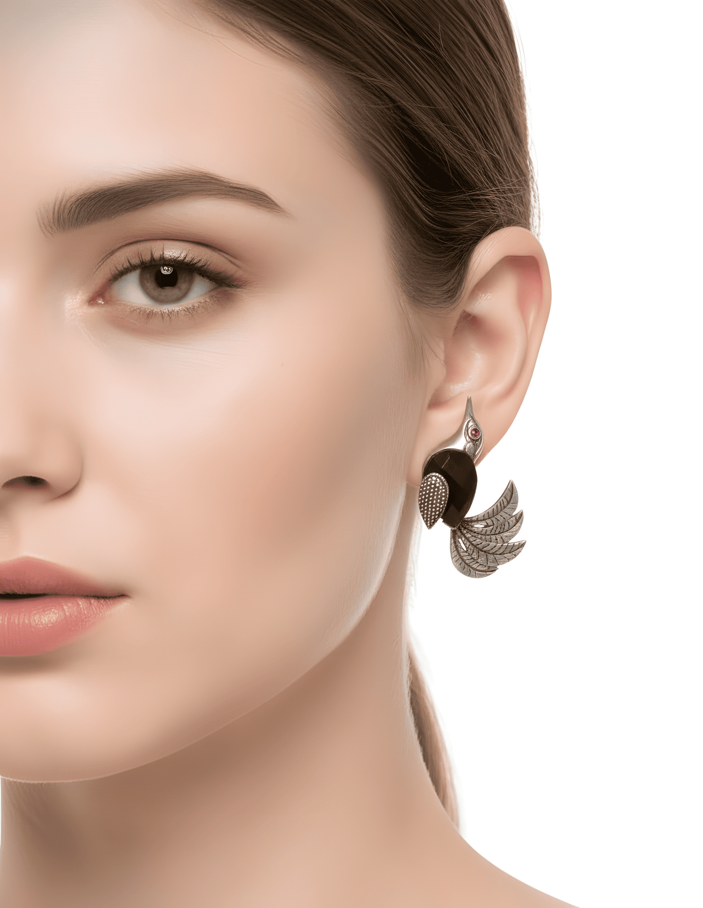 925 Sterling Silver Hummingbird Studs with Faceted Black Onyx