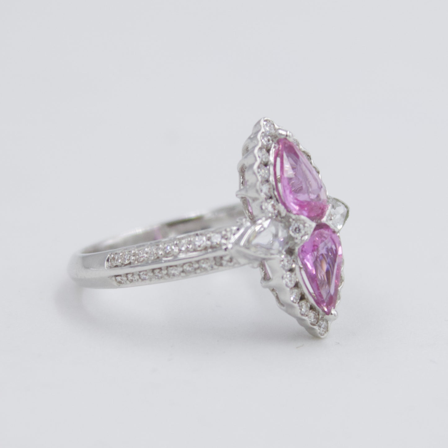 1.72 TCW Barbie Pink Sapphire & Diamond Halo Cocktail Ring in 18K Gold