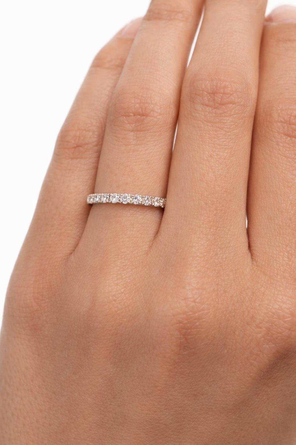 0.66 Ct F-VVS Lab Created Diamond Half-Eternity Band Ring 14K White Gold