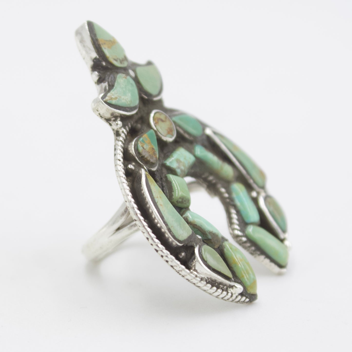 Vintage Navajo Natural Turquoise Statement Ring in Sterling Silver Sz 7.5