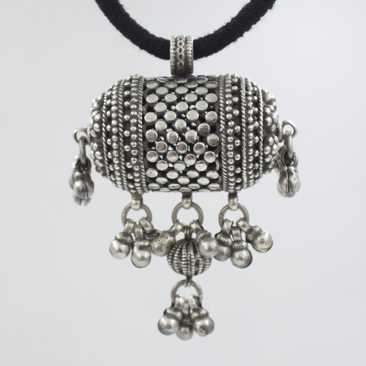 Vintage Tribal Reversible Taviz Pendant With Silver Ball Danglers in Sterling Silver