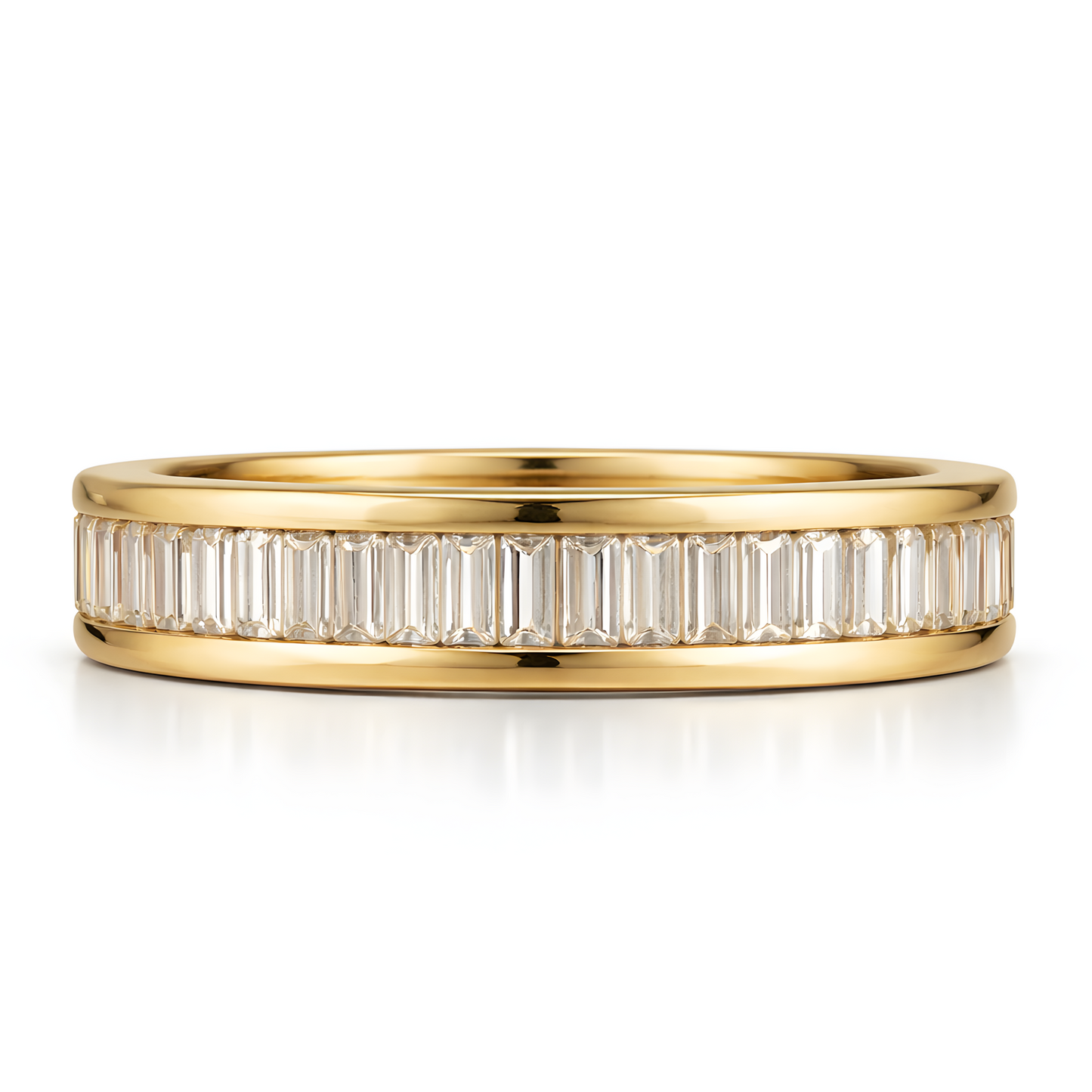 Natural 1.64 Ct E-VVS Channel Set Baguette Band Ring in 14K Yellow Gold