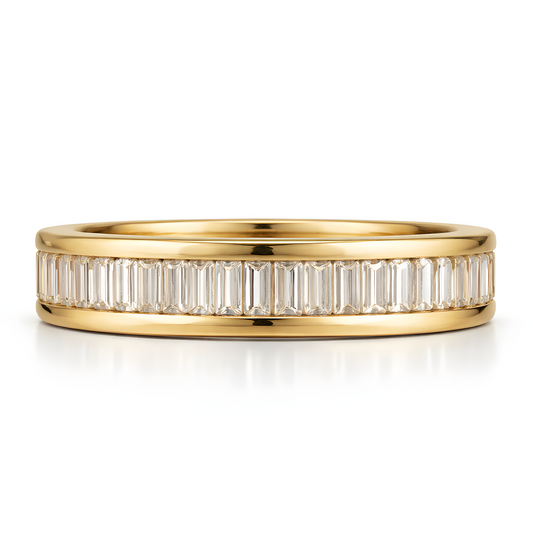 Natural 1.64 Ct E-VVS Channel Set Baguette Band Ring in 14K Yellow Gold