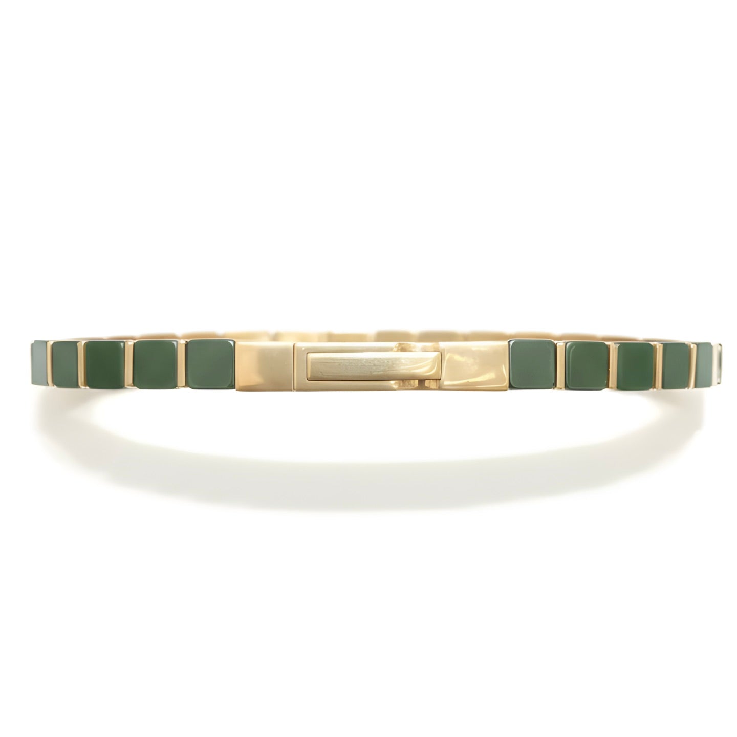 Natural 38.05 Ct Green Onyx & Desert Diamond Tile Beaded Bracelet in 14K Gold
