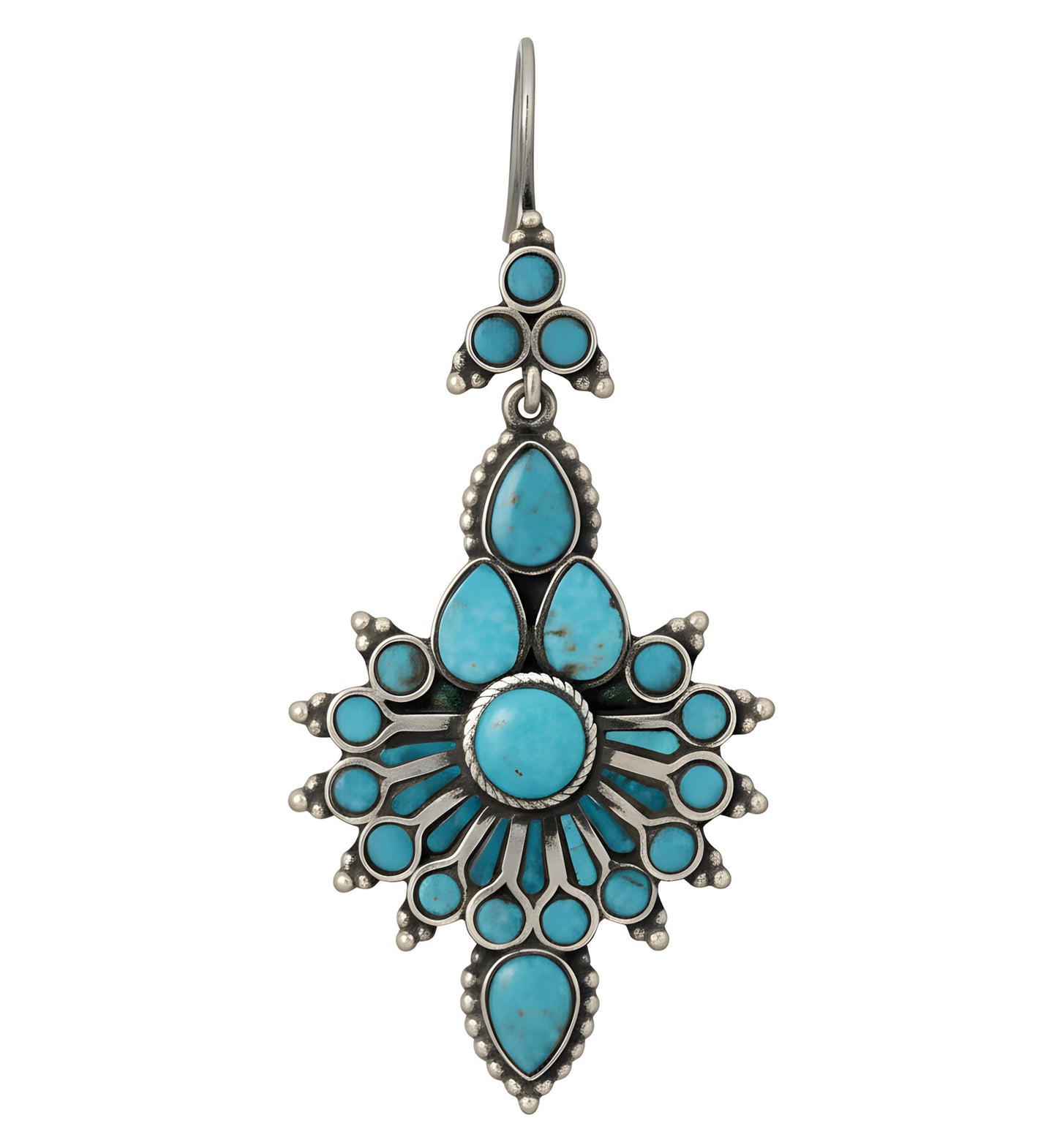 Vintage South Western Natural Turquoise Drop Earrings in Sterling Silver