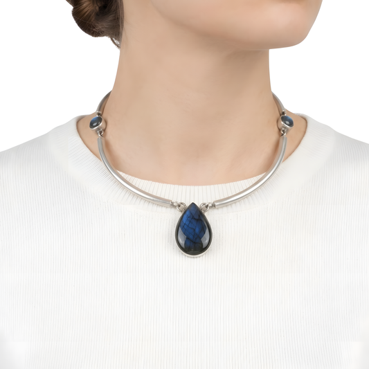 Labradorite Sterling Silver Collar Necklace 22-Inch